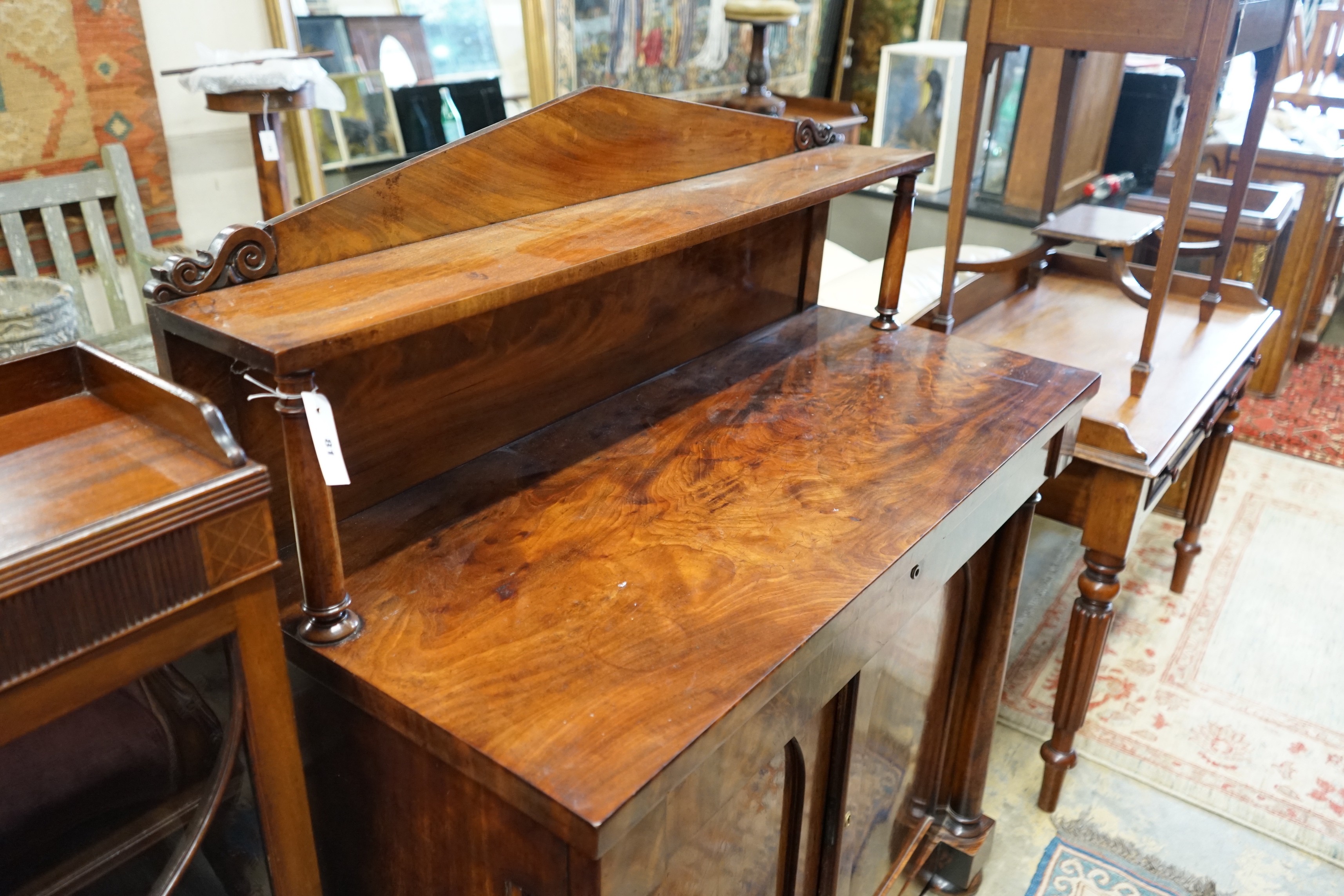 An early Victorian mahogany chiffonier, length 107cm, depth 47cm, height 132cm